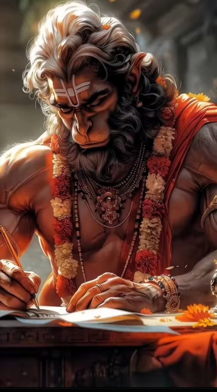 Hanuman writing with a pen, divine image