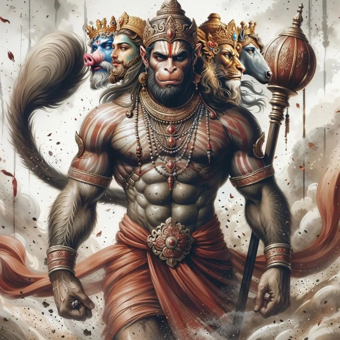 Powerful Hanuman in Trikala form wallpaper