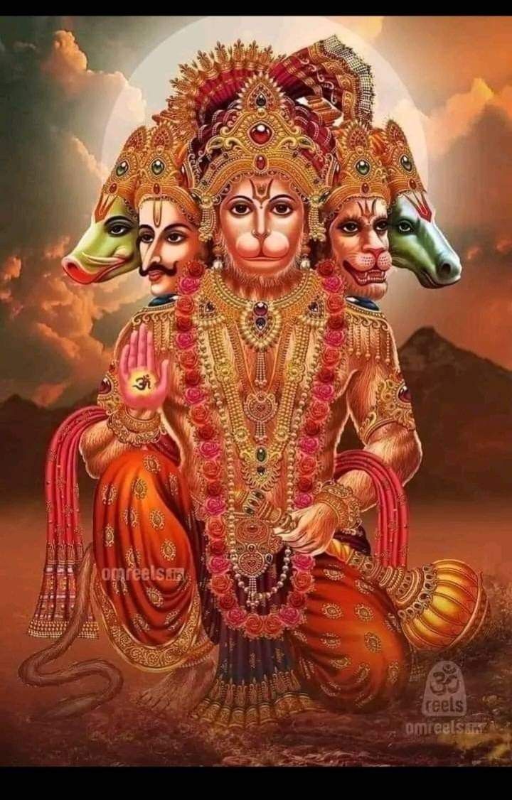 Three-faced Hanuman divine wallpaper