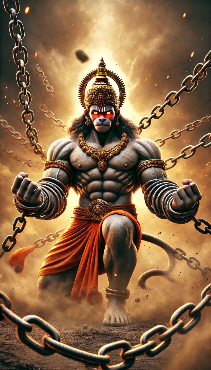 Hanuman breaking free from chains