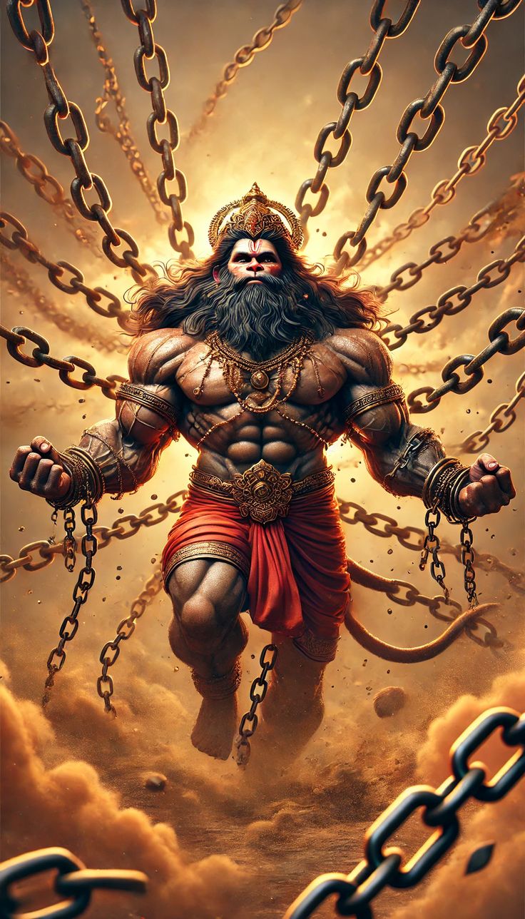 Hanuman breaking free from chains