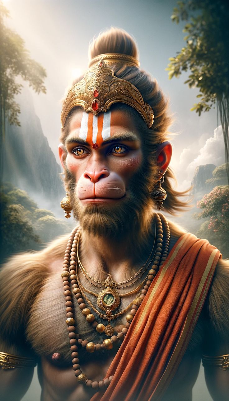 Powerful Hanuman portrait, divine strength.