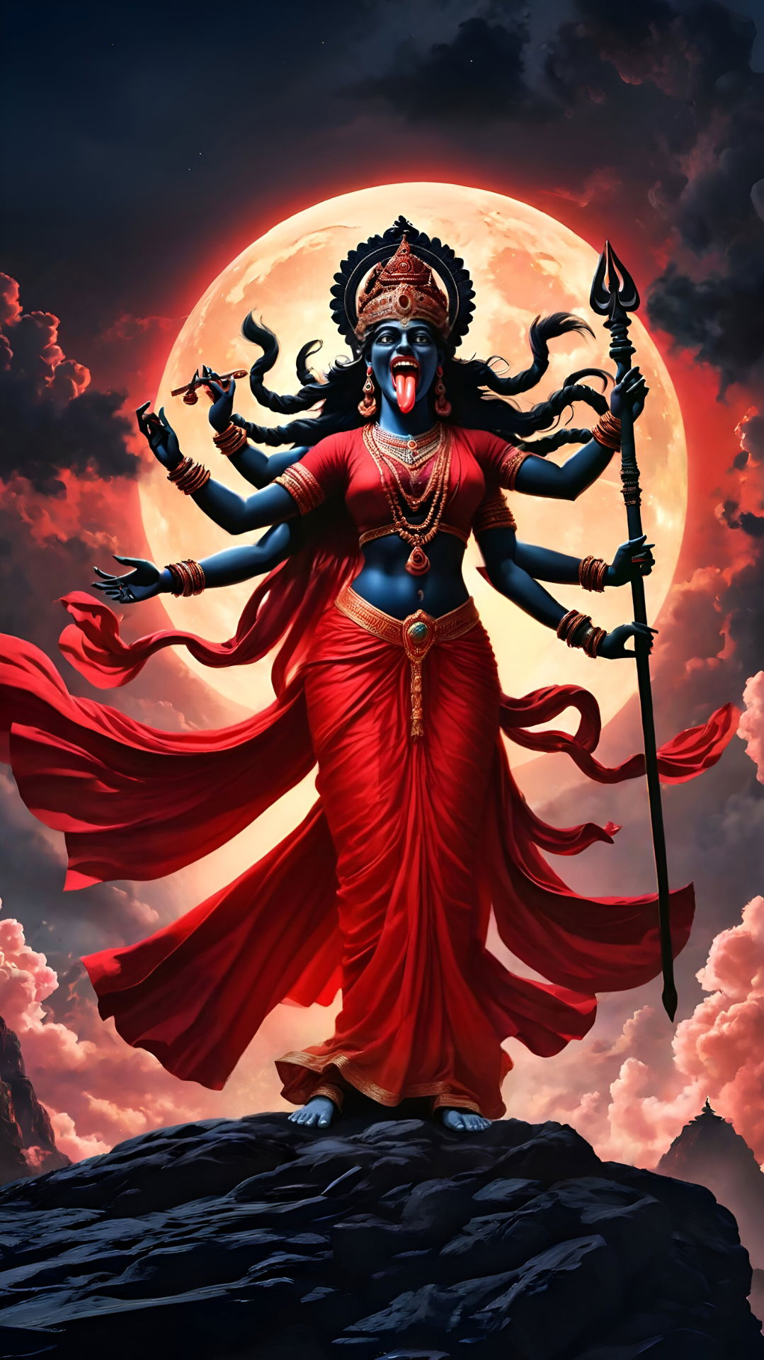 Fierce Kali Maa with Trident and Moon