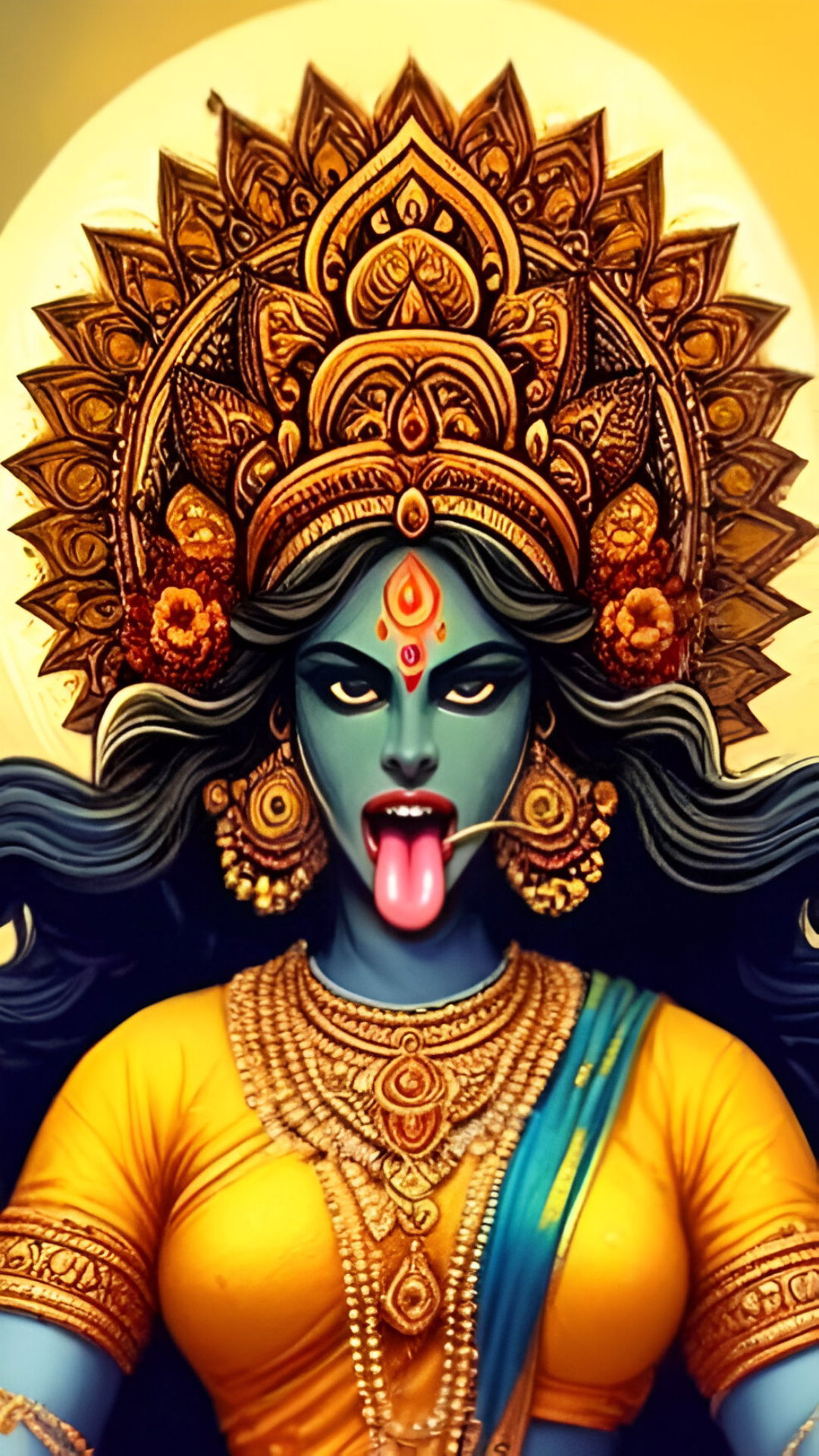 Fierce Kali Maa with golden crown