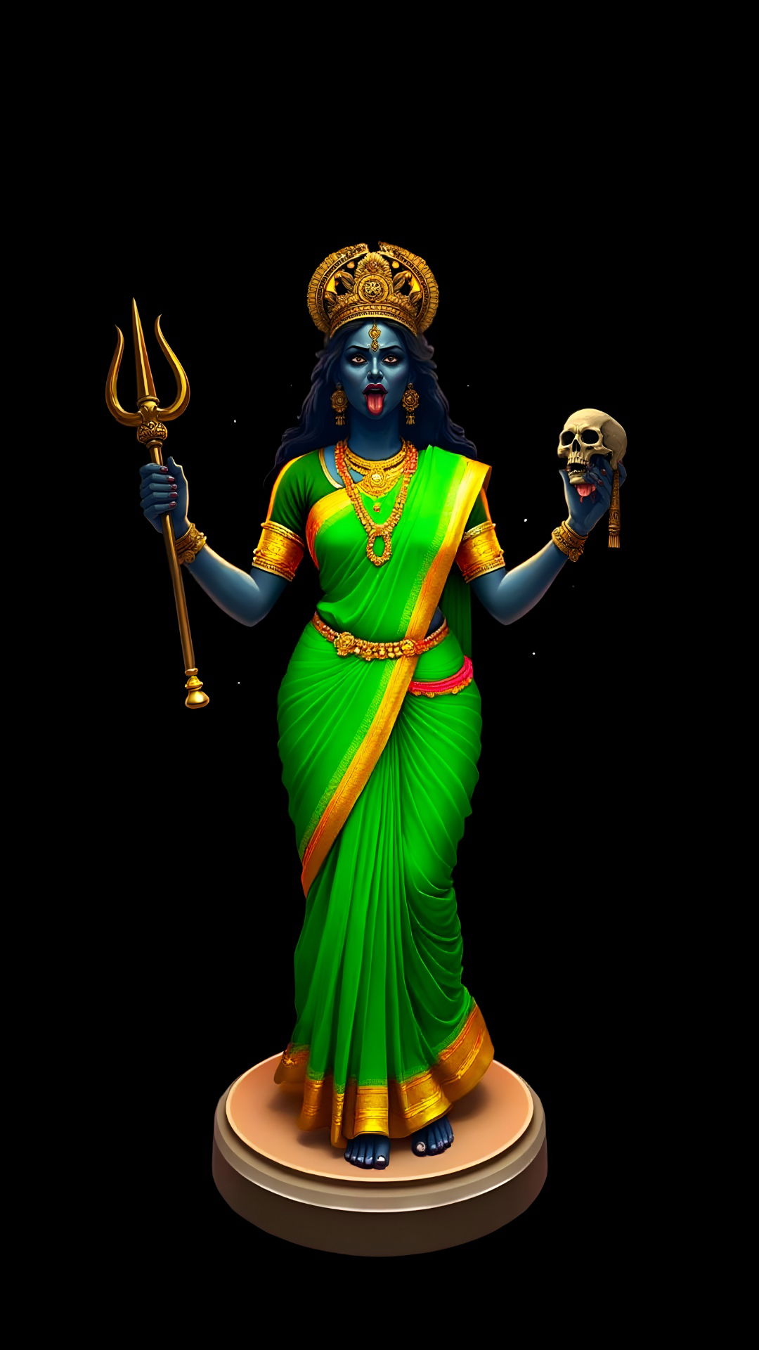 Goddess Kali with trident and skulls