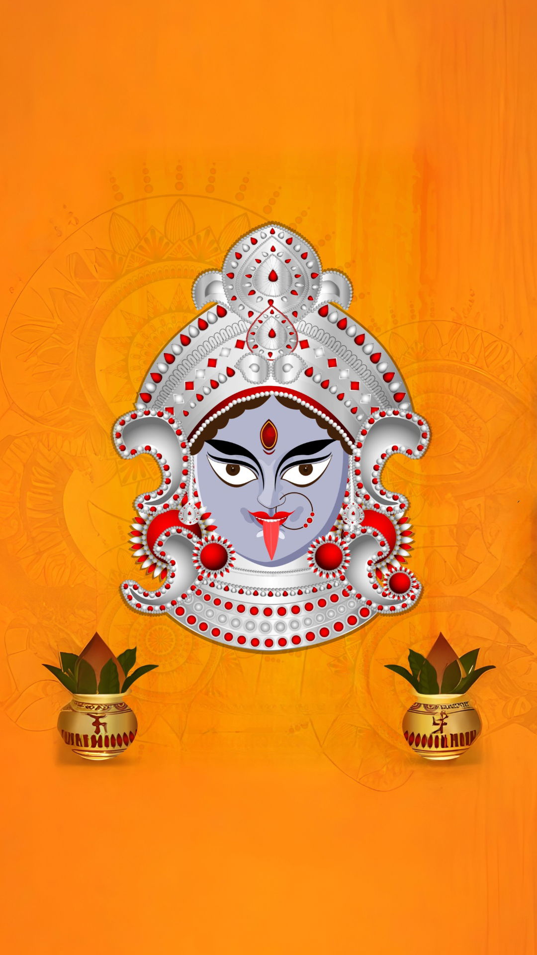 Kali Maa with ornate crown and pots