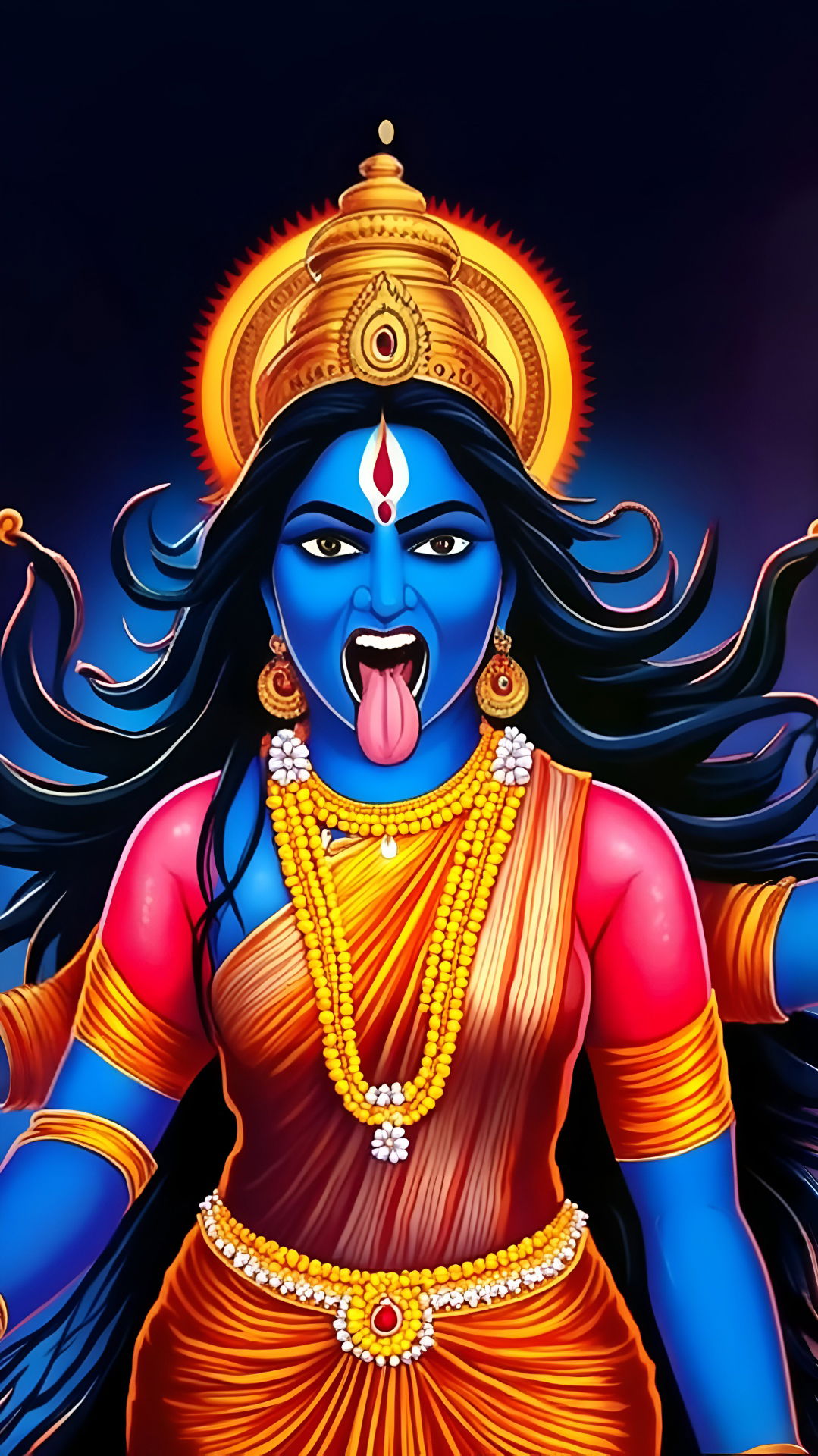 Fierce Kali Maa with blue skin.
