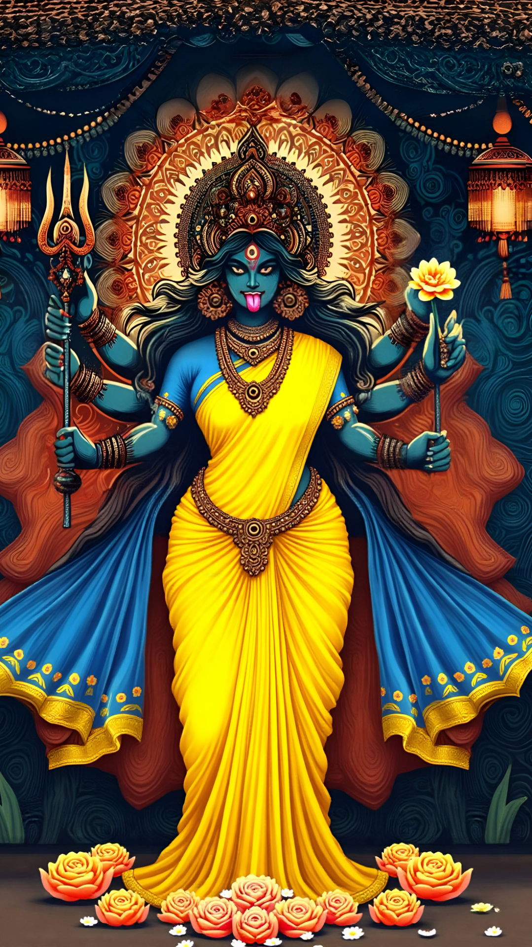 Kali Maa with lotus and trident