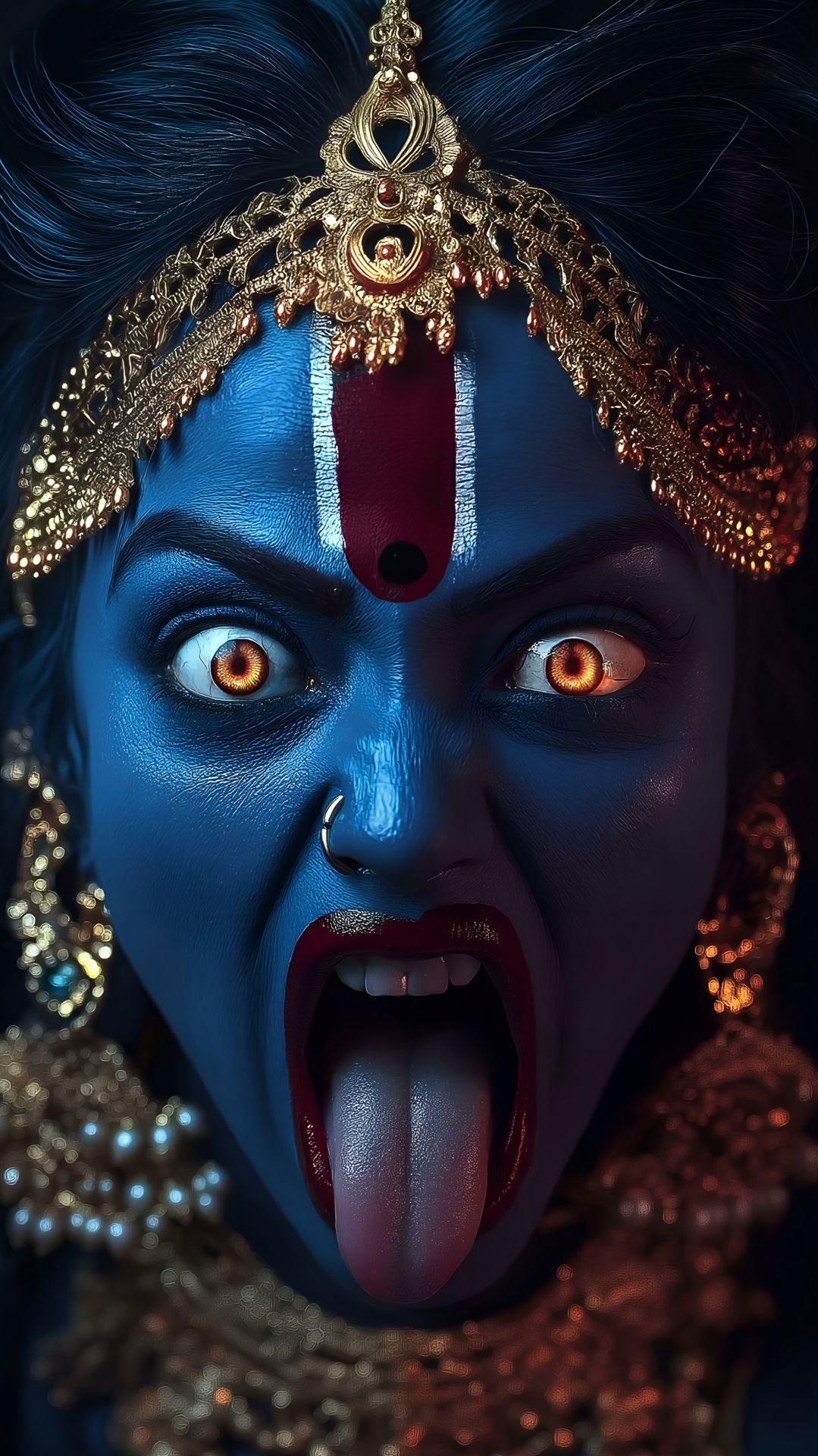 Fierce Kali Maa with intense gaze.