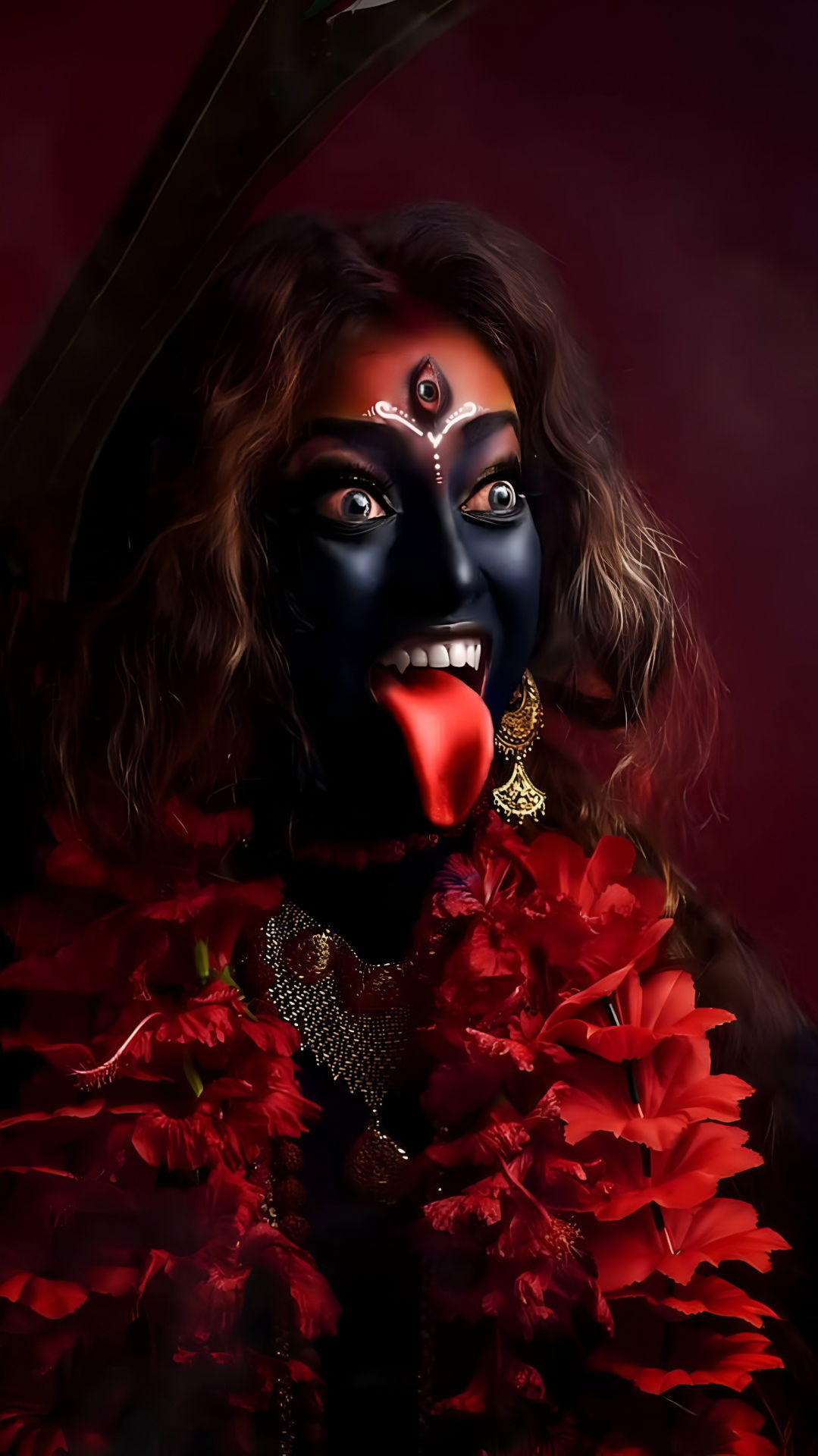 Fierce Kali Maa with red flowers