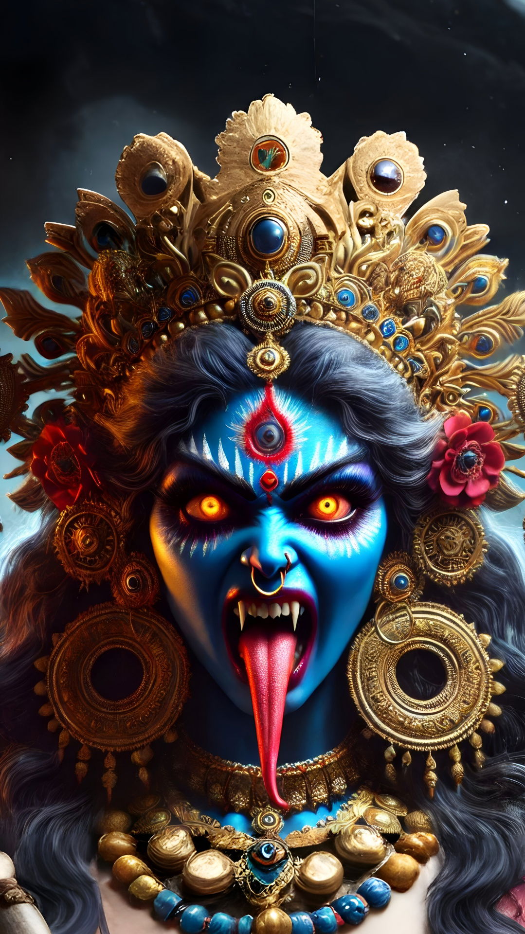 Fierce Kali Maa with golden ornaments