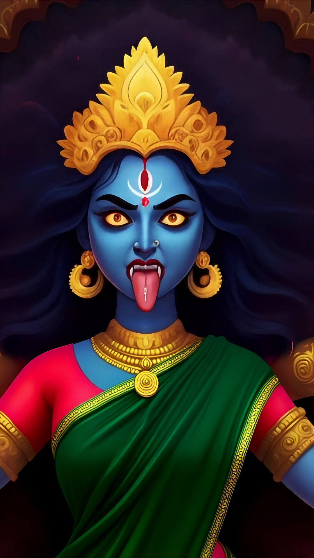 Fierce Kali Maa portrait with intense gaze
