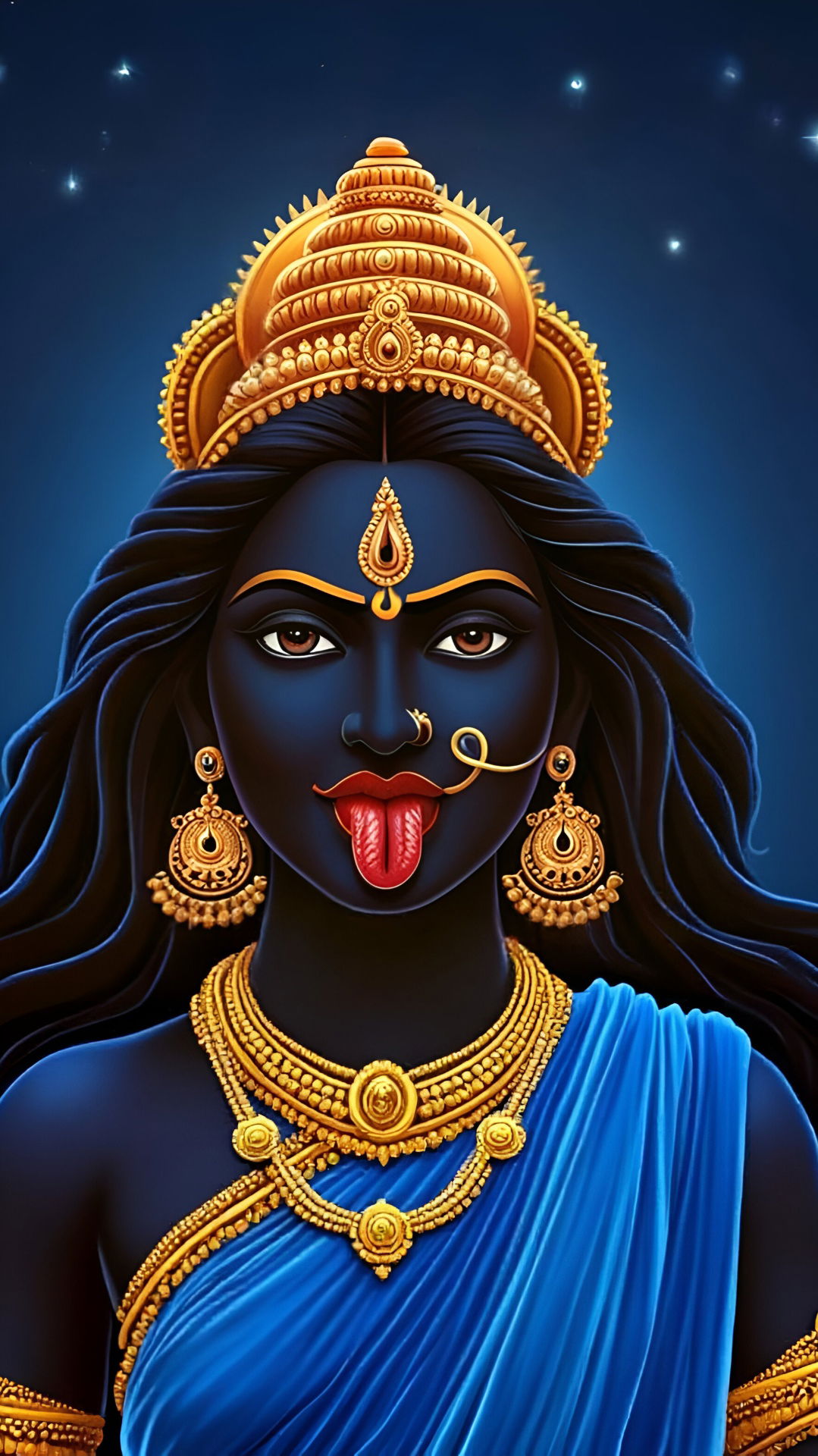 Powerful Kali Maa portrait with golden ornaments