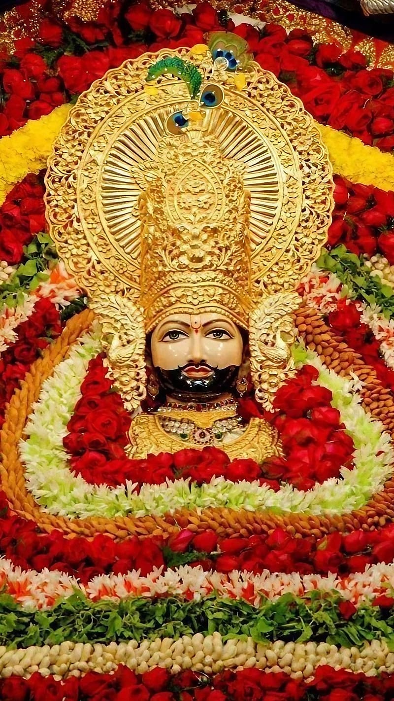 Khatu Shyam Ji with flower garland.