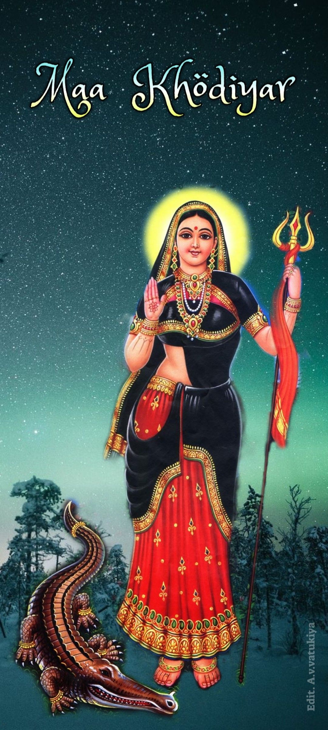 Khodiyar Maa with snake and trident