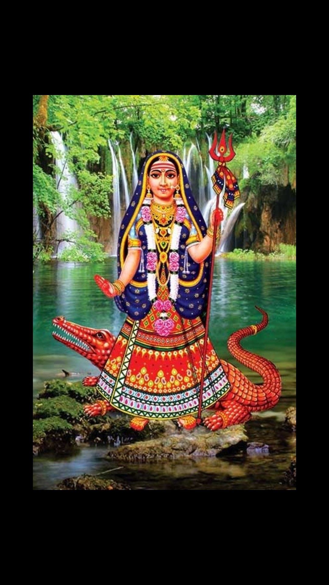 Khodiyar Maa in jungle with crocodile