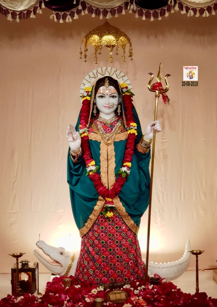 Khodiyar Maa with trident and crocodile