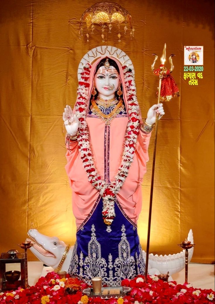 Khodiyar Maa with Trident and Flowers