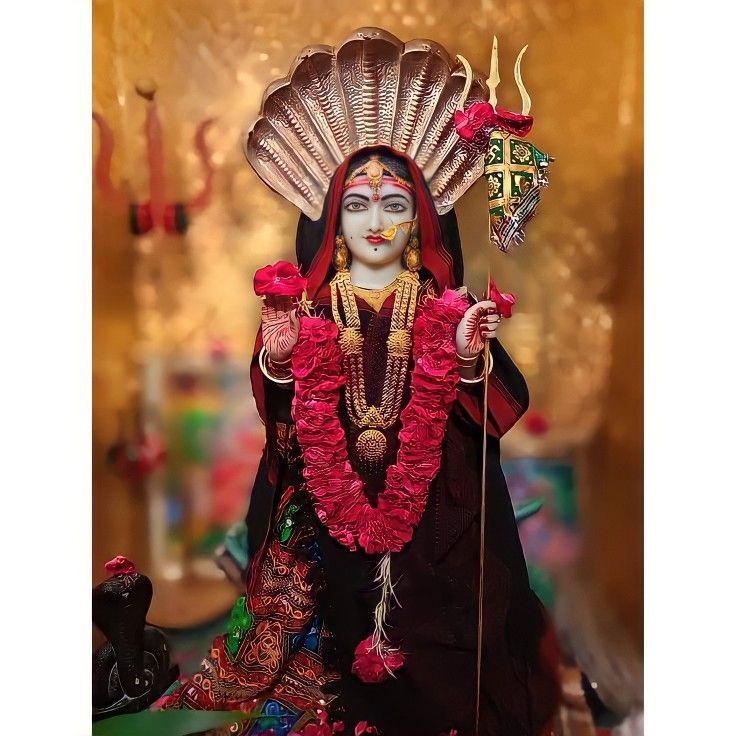 Khodiyar Maa with floral garland and jewelry