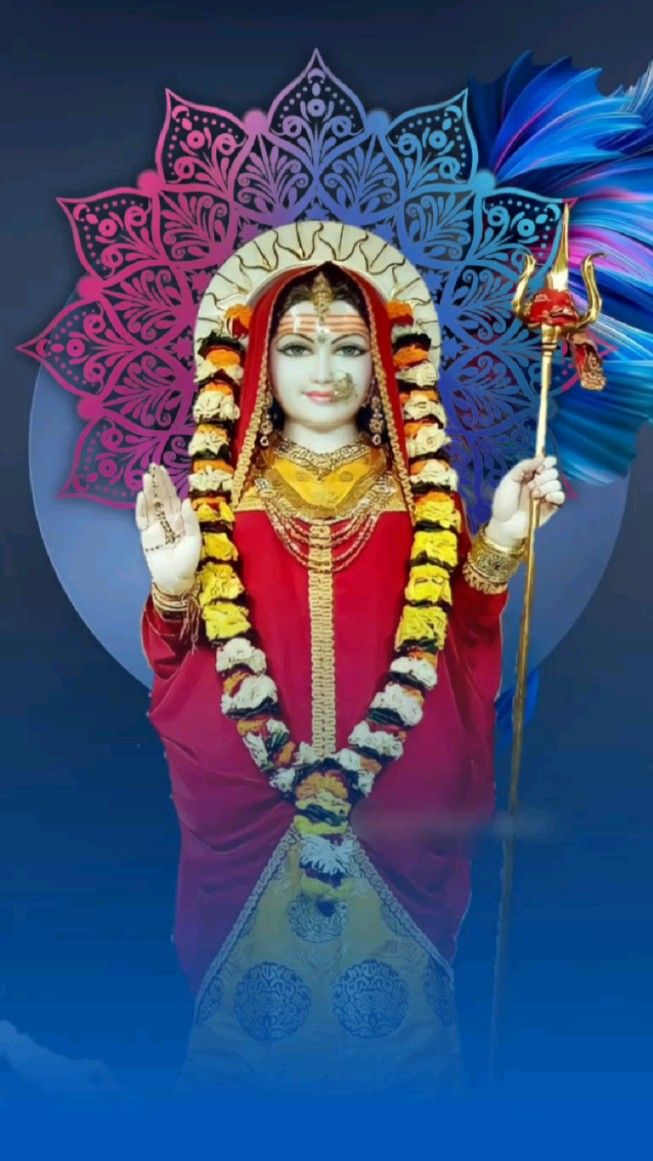 Khodiyar Maa with trident and floral halo