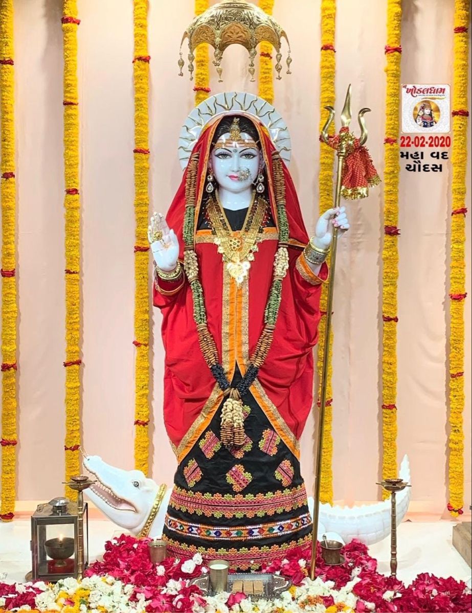 Khodiyar Maa divine statue adorned with flowers