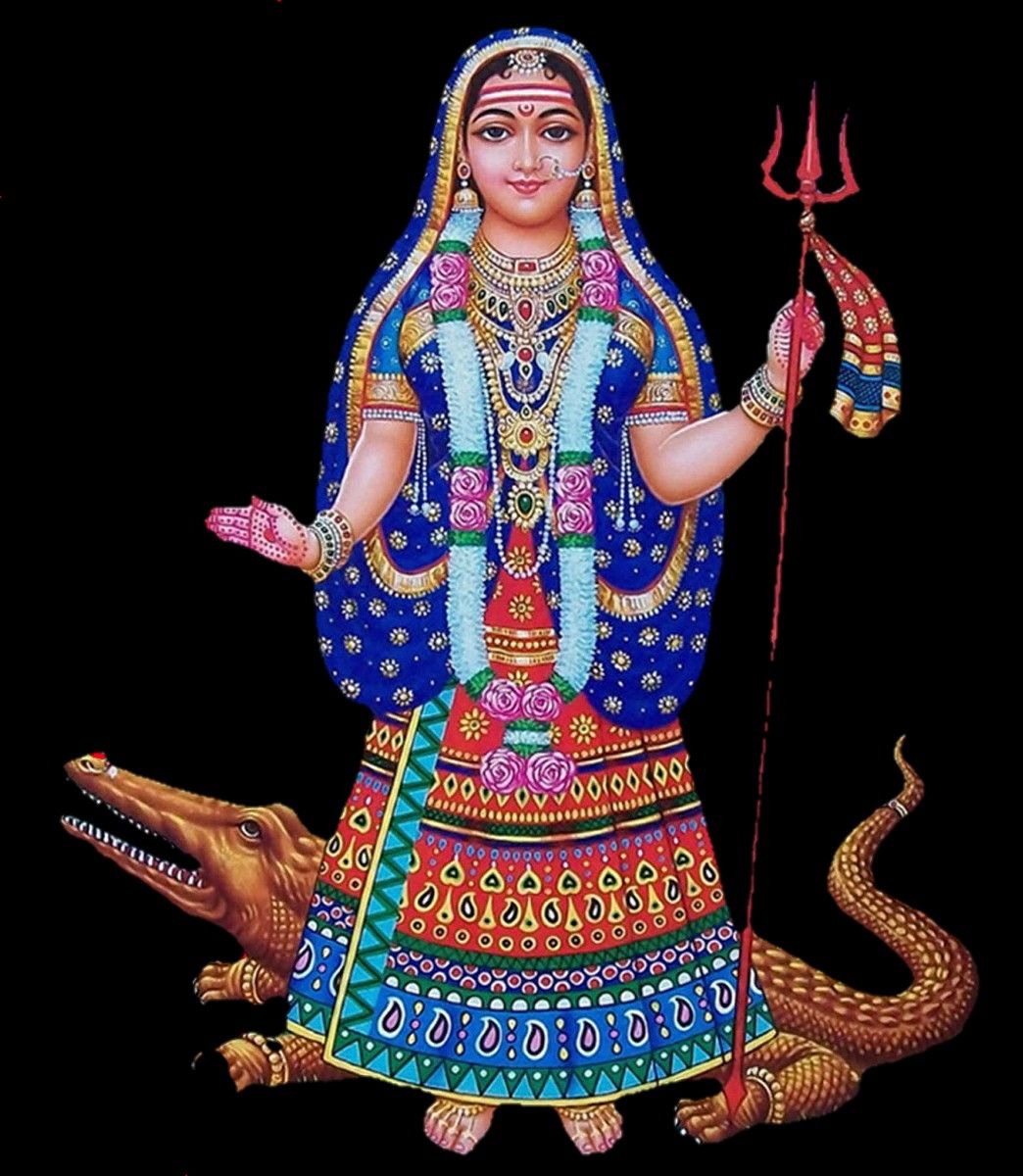 Khodiyar Maa with crocodile and serpent