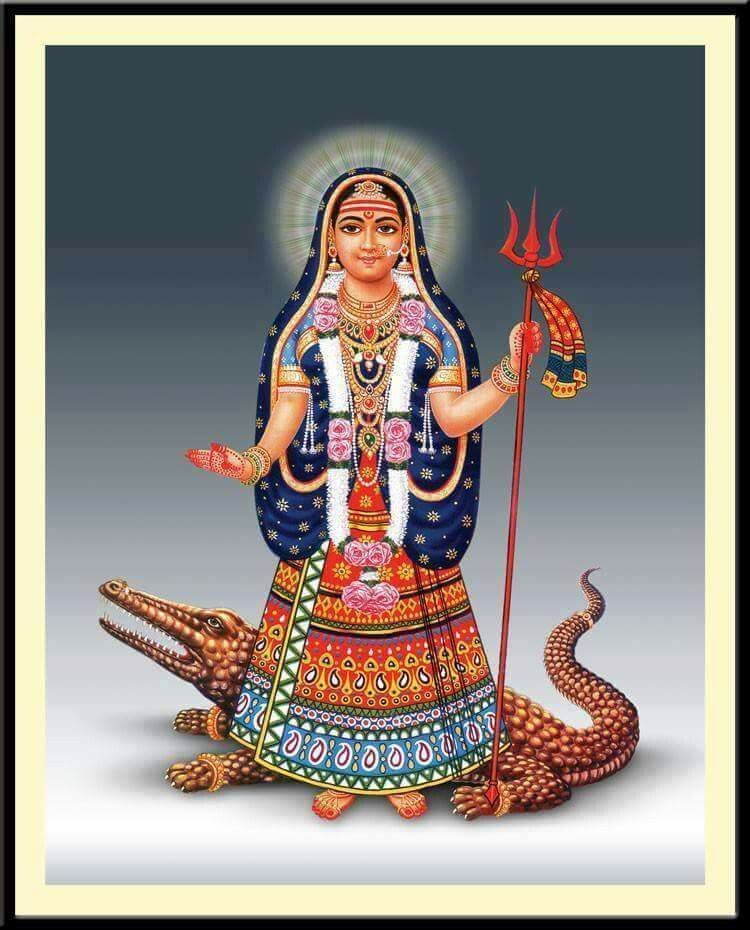 Khodiyar Maa with snakes and trident.