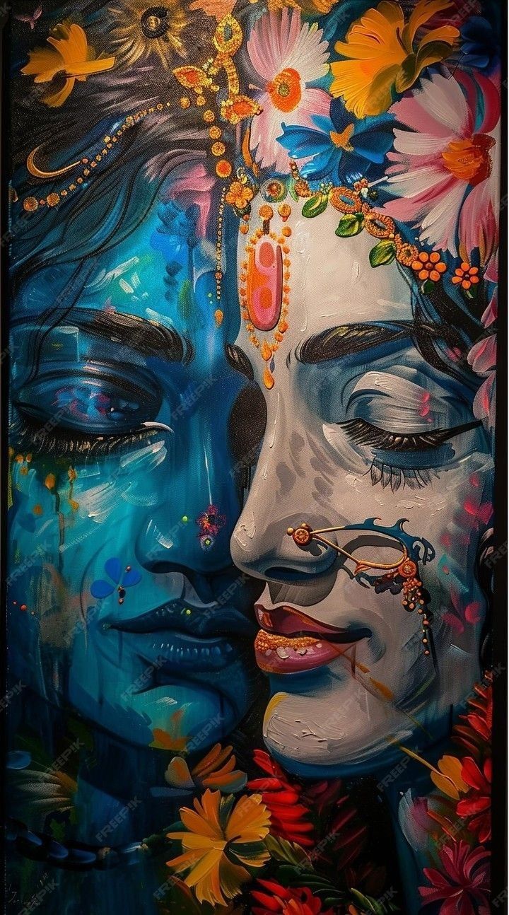 Lord Krishna adorned with colorful flowers