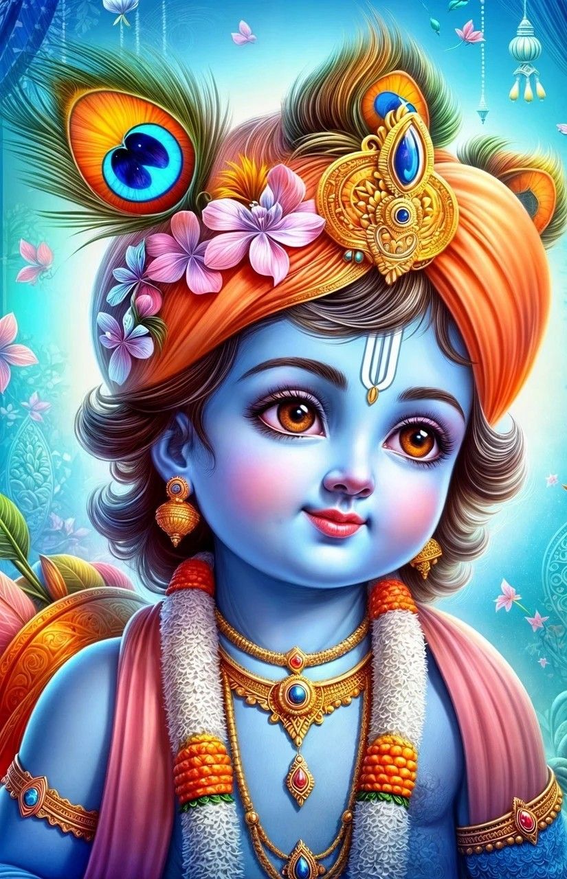 Divine Bal Krishna with peacock feather