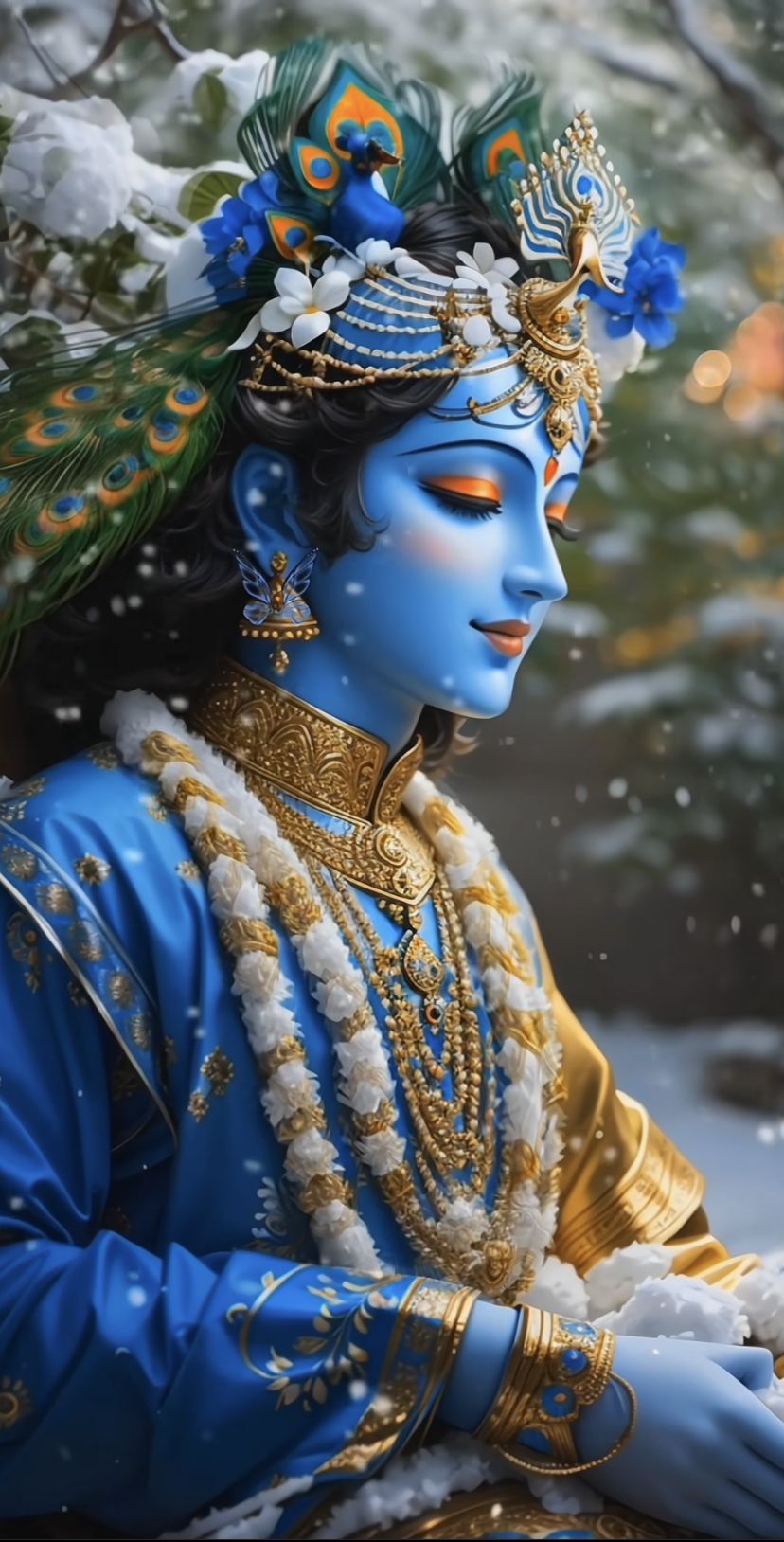 Lord Krishna with flute and peacock feather