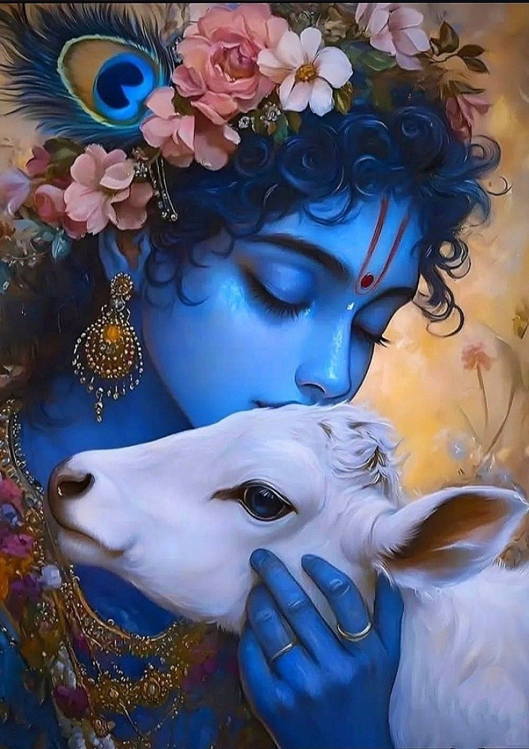 Sleeping Krishna with a white calf