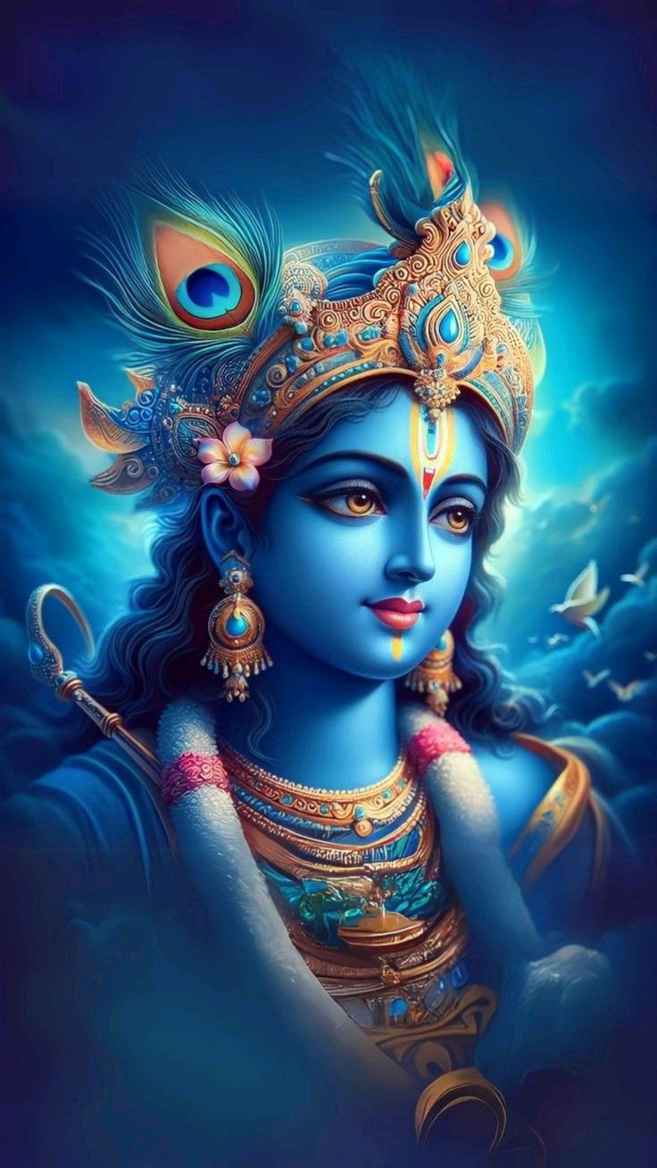 Divine Krishna with Peacock Feather Crown