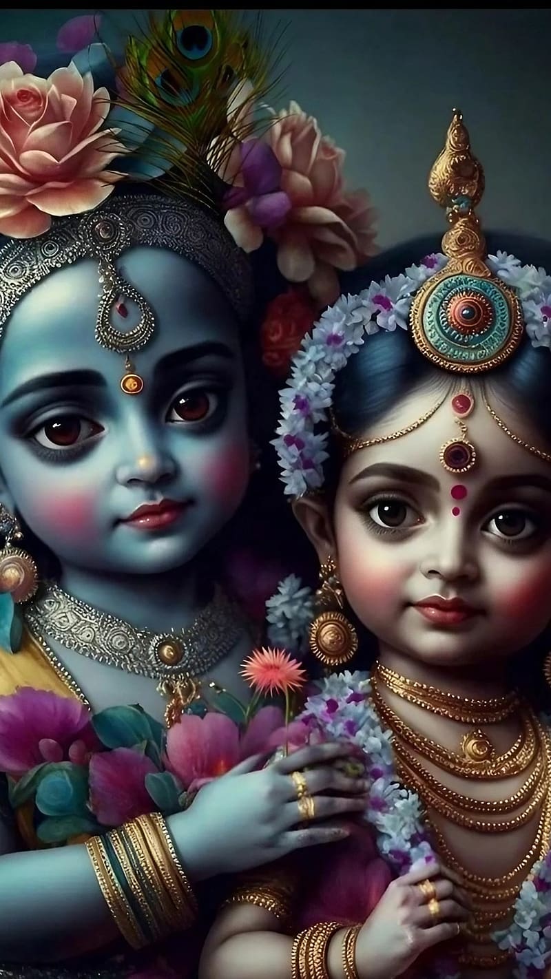 Krishna and Radha floral devotional image