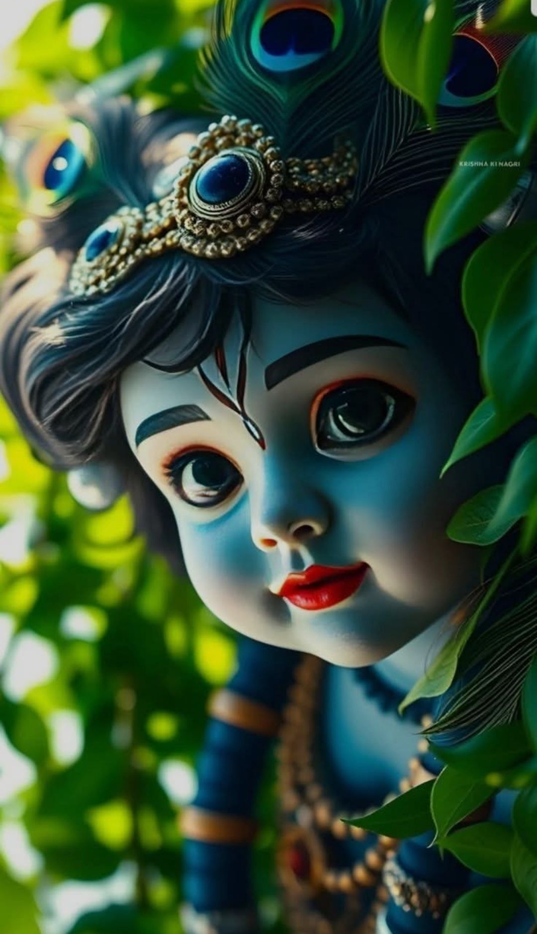 Baby Krishna with peacock feather crown