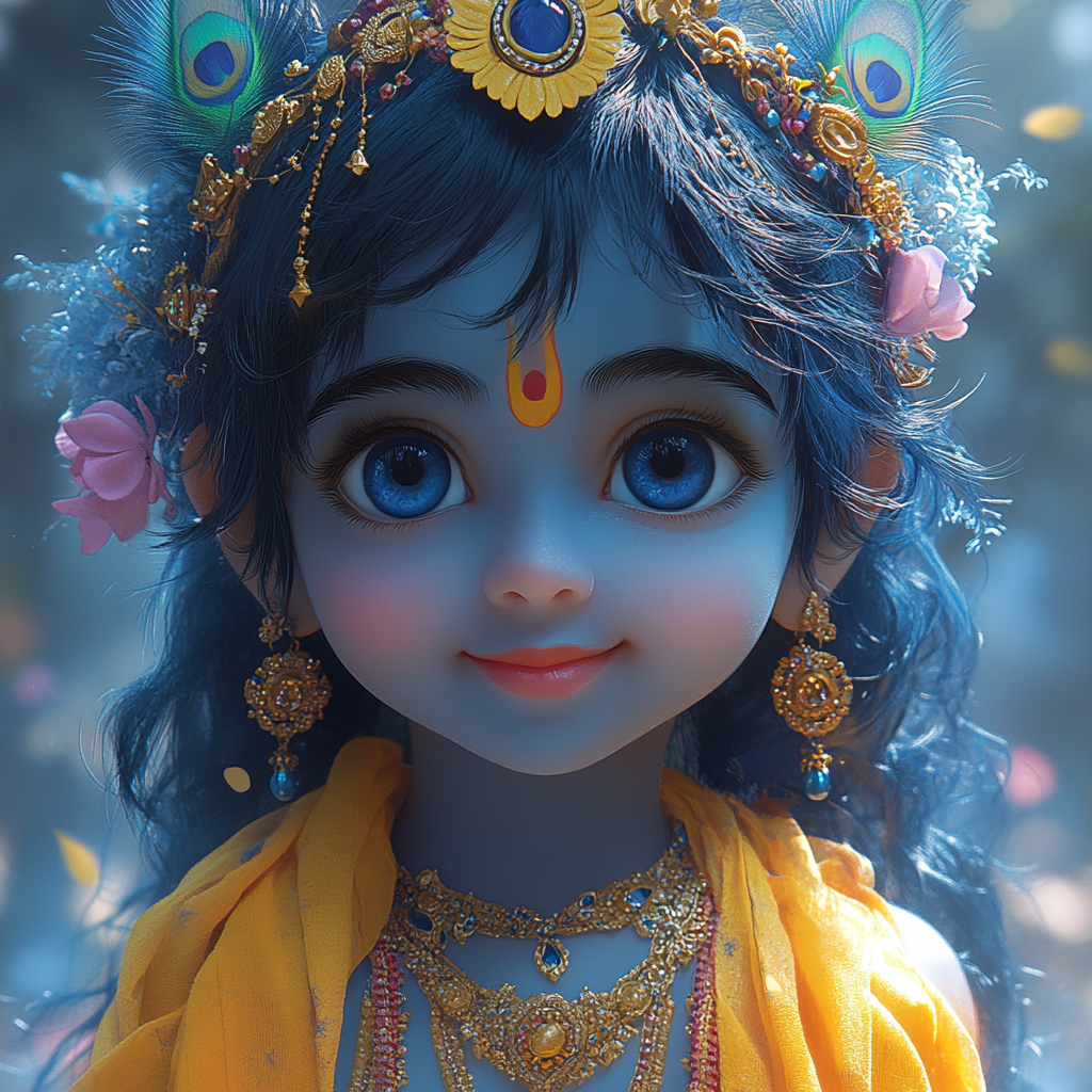 Baby Krishna with peacock feather crown