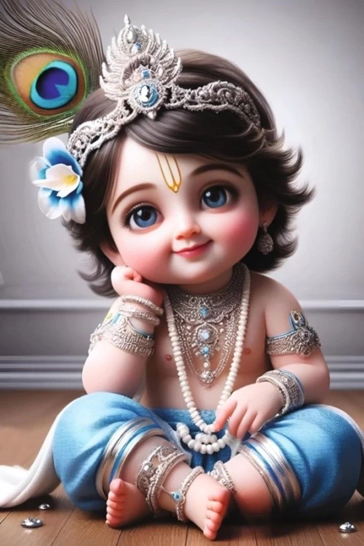 Cute baby Krishna with peacock feather