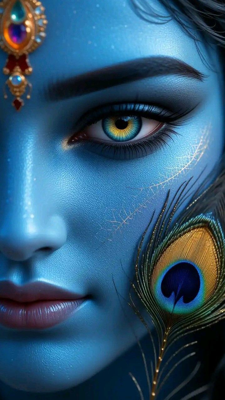 Krishna\'s captivating blue eye and feather