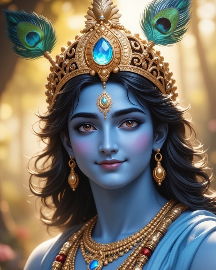 Divine Krishna face with peacock feather