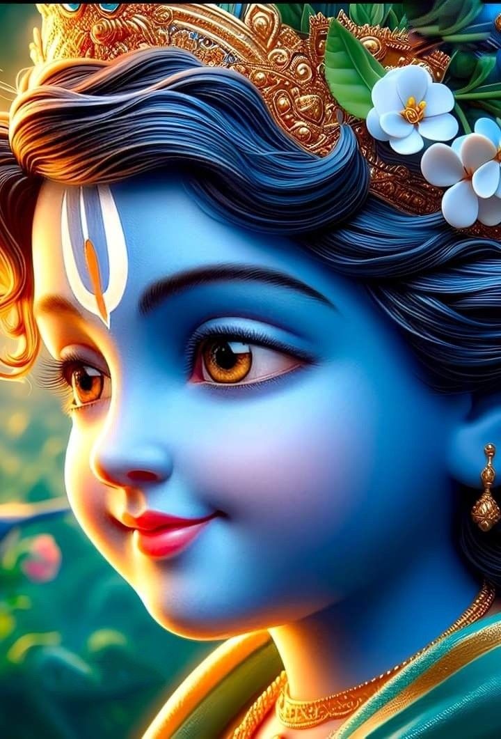 Divine Krishna portrait with peacock feather.