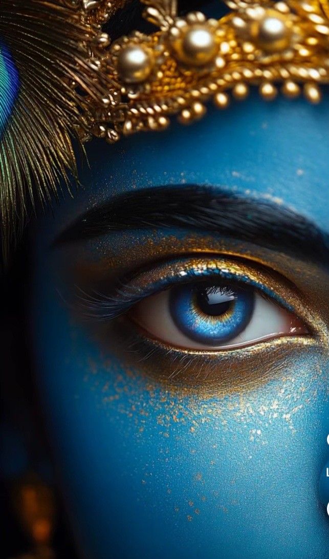 Krishna\'s mesmerizing blue eye gazes.