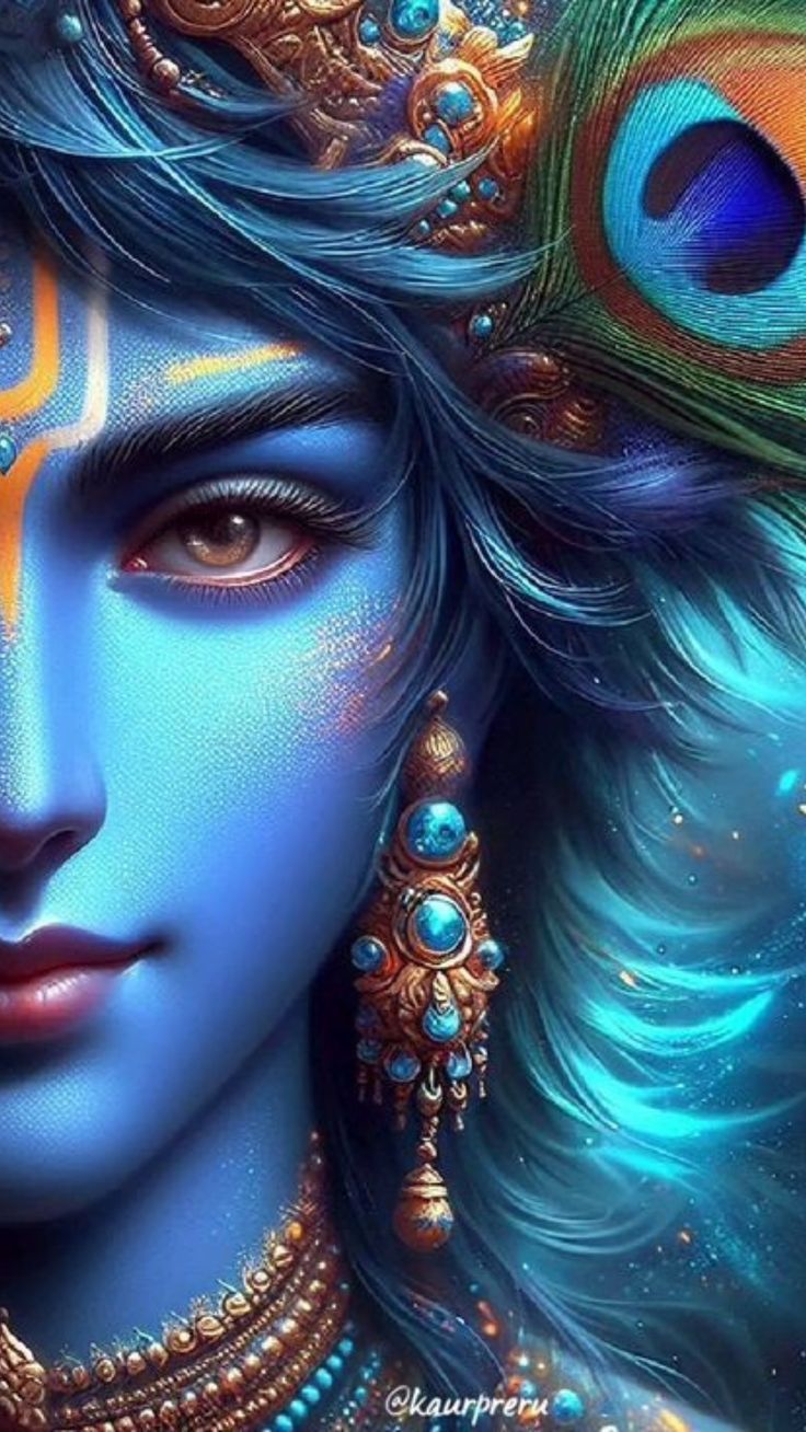 Krishna with peacock feather portrait