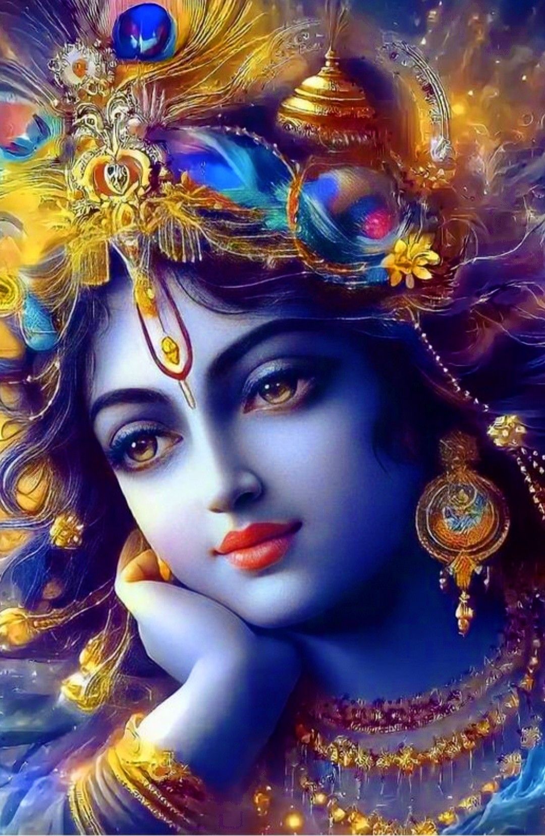 Divine Krishna face with peacock feather.