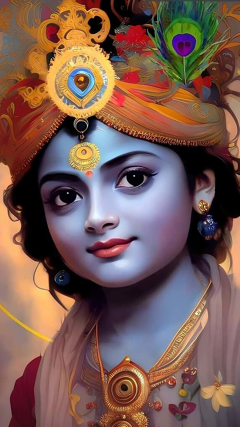 Young Krishna with peacock feather crown