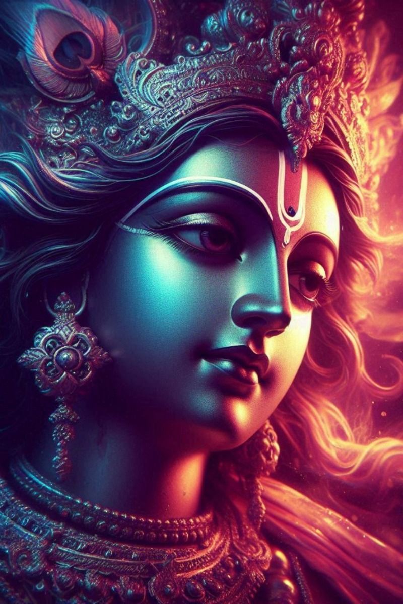 Lord Krishna with peacock feather portrait