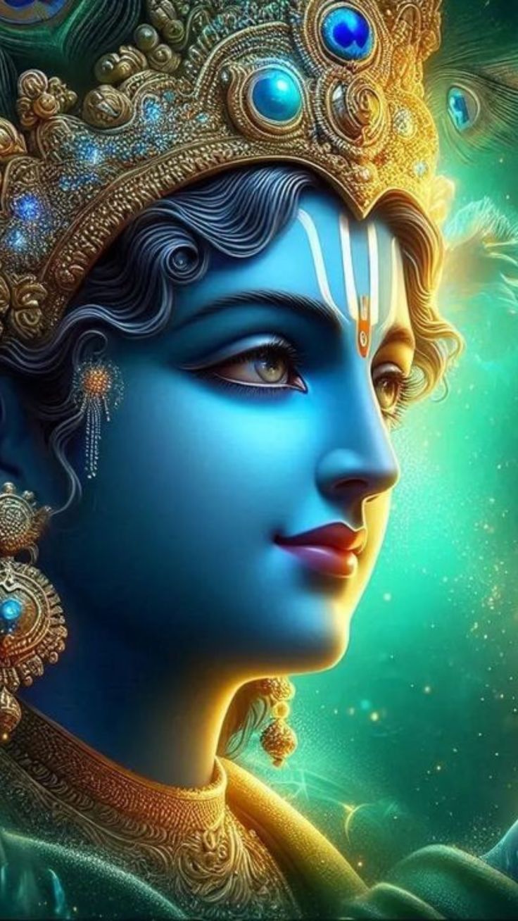 Divine portrait of Krishna with peacock feather