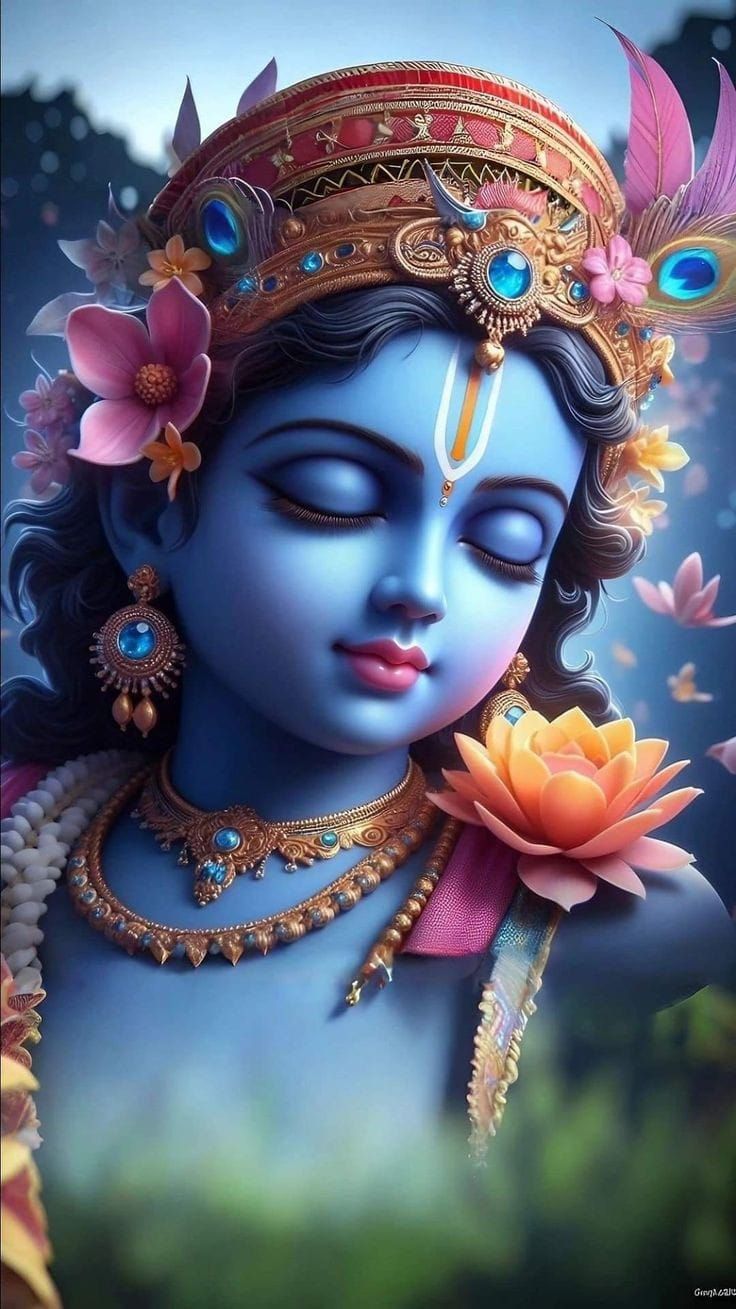 Lord Krishna with peacock feathers