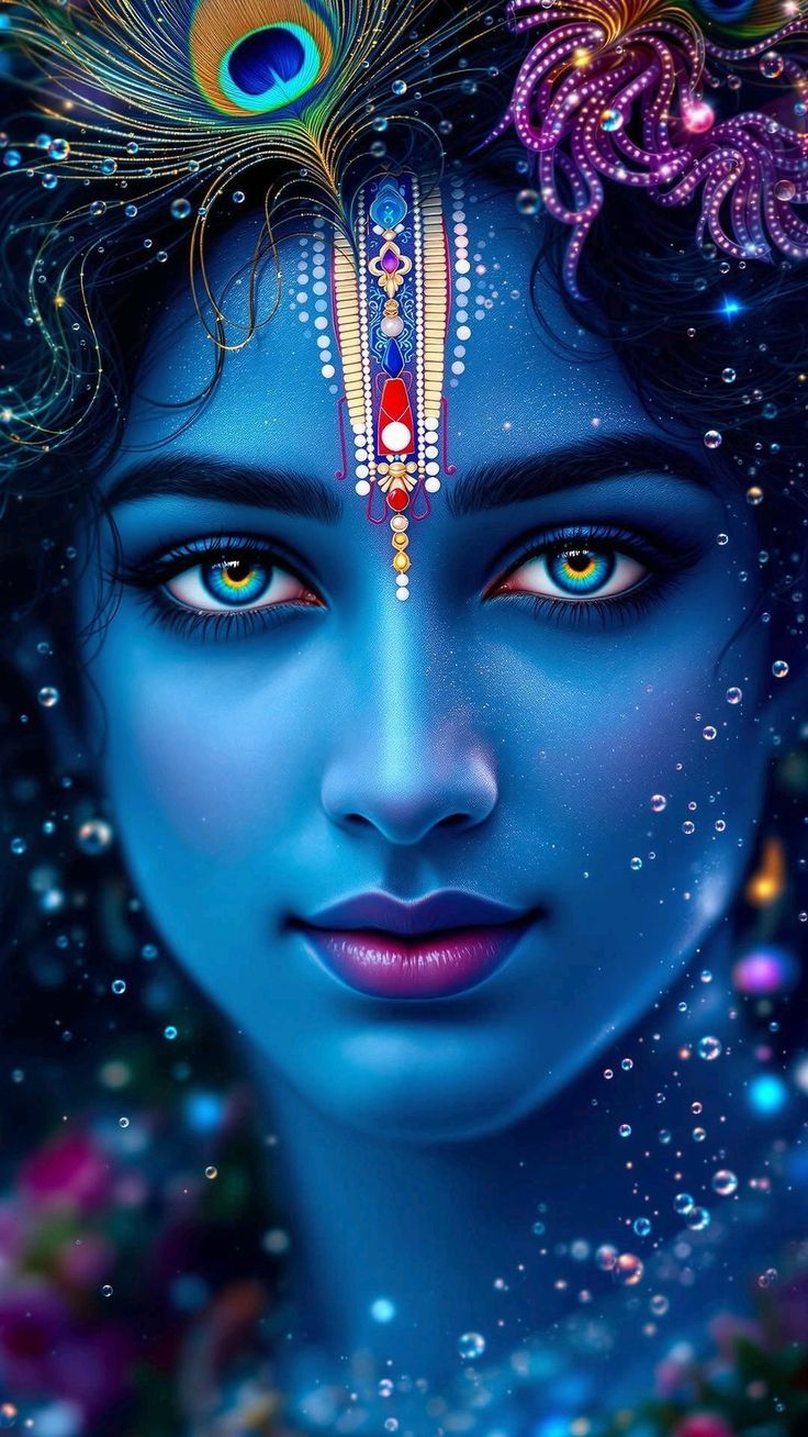 Mesmerizing Krishna face with peacock feather