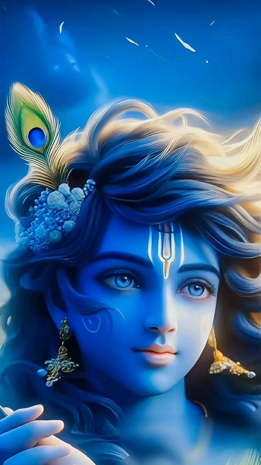 Close-up of Lord Krishna’s face.