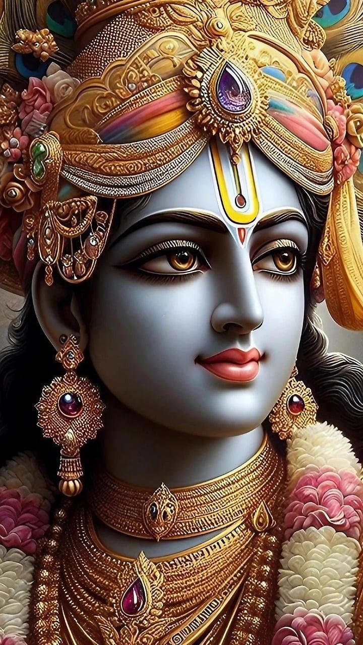 Lord Krishna\'s serene face, divine portrait