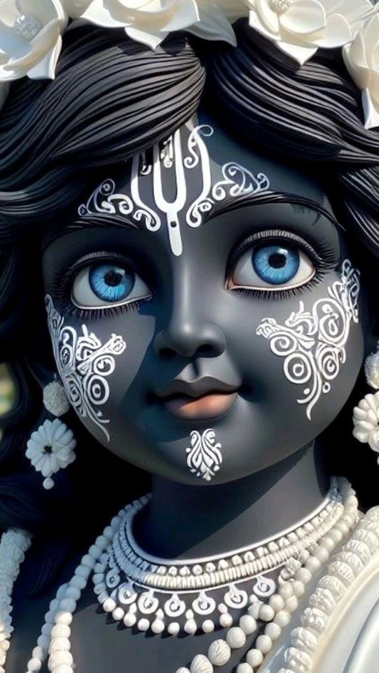 Divine Bal Krishna with captivating blue eyes.